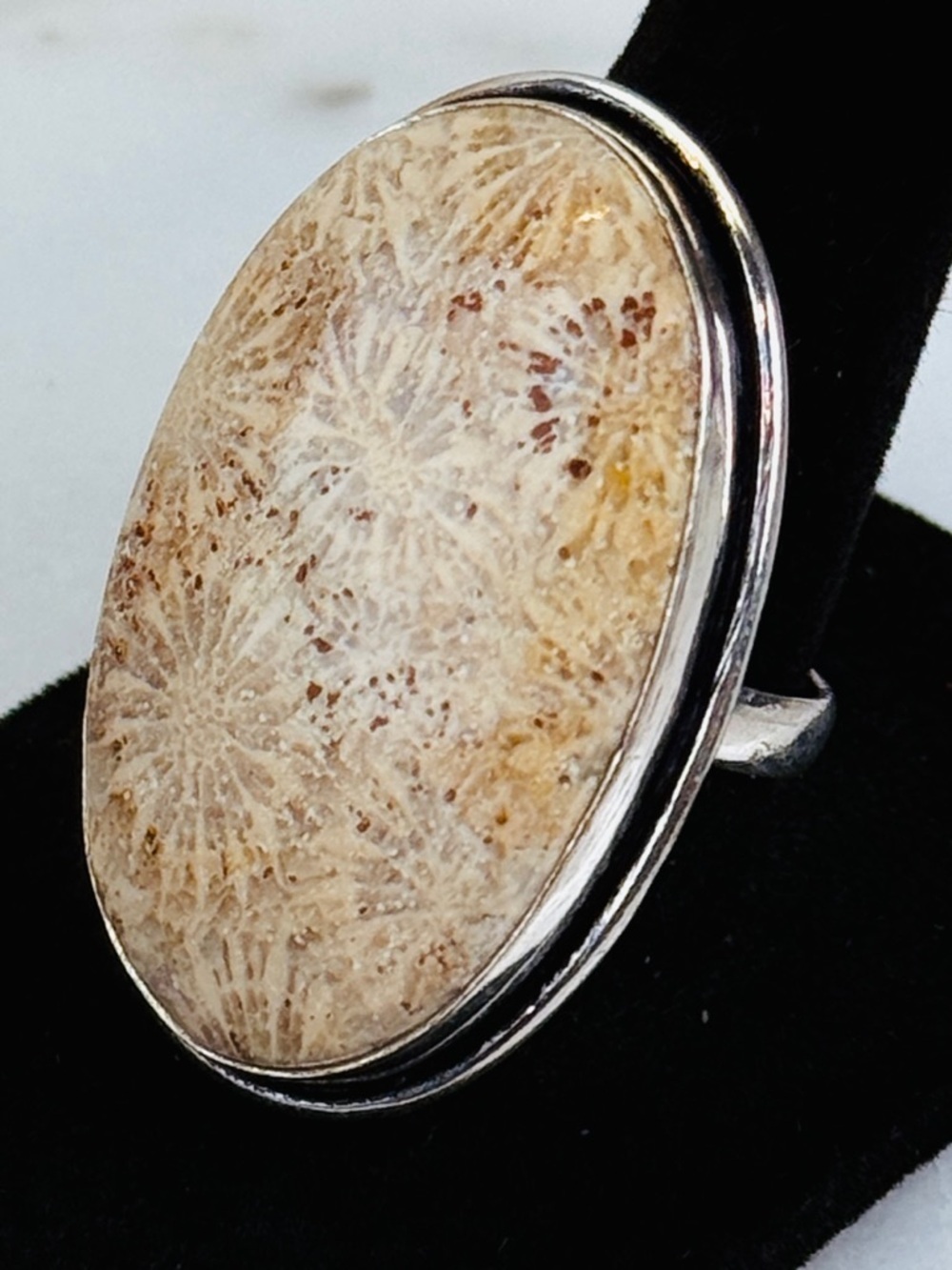 Gorgeous bohemian chic earth stone 925 silver overlay ring sz 8